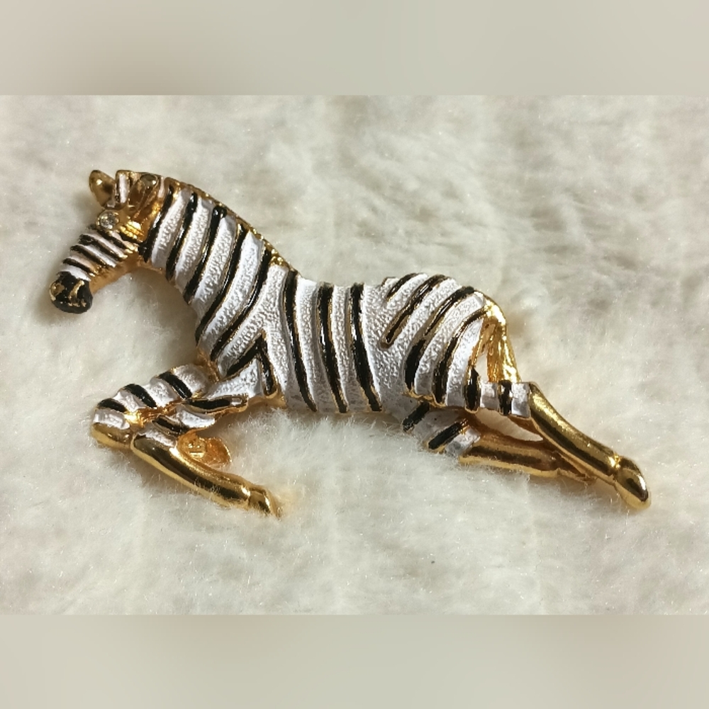 Zebra Brooch Pin with Crystal